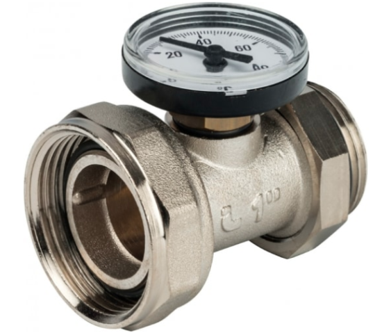 Кран прямой с тройником и термометром (универсальный) 2шт/пара