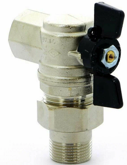 Кран угловой шаровый Bugatti Oregon 1 дюйм бабочка с накидной гайкой