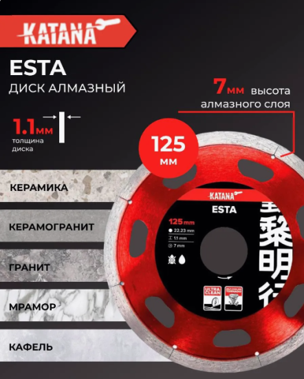 Диск Алмазный ультратонкий KATANA ESTA 125 1,1мм
