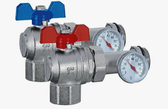 Комплект угловых шаровых кранов с термометрами 1