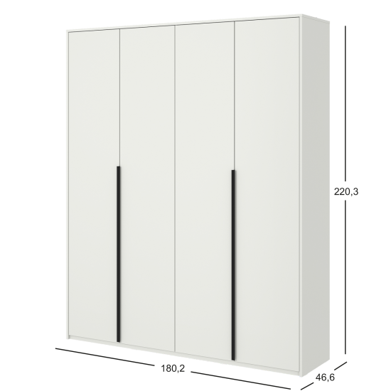 Шкаф распашной Бергамо с 4 дверями 180x220x46.6 см ЛДСП цвет белый