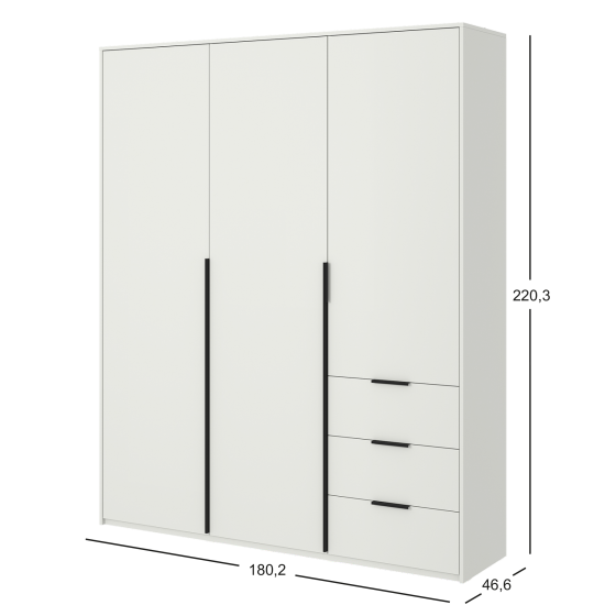 Шкаф распашной Бергамо с 3 дверями 180x220x46.6 см ЛДСП цвет белый