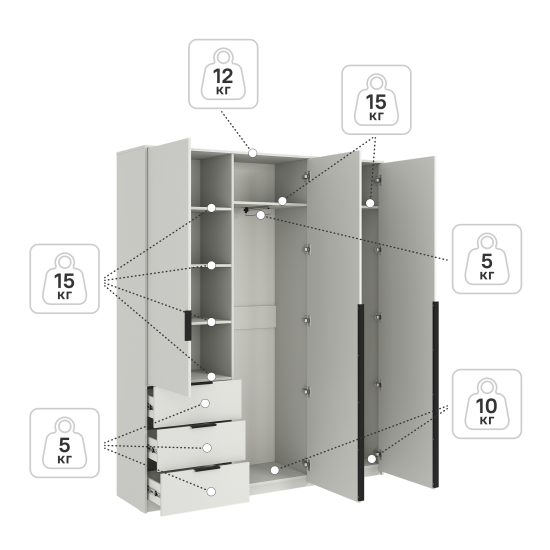 Шкаф распашной Бергамо с 3 дверями 180x220x46.6 см ЛДСП цвет белый