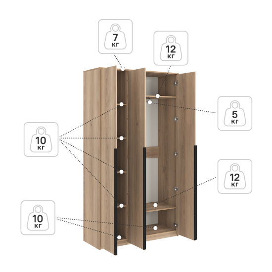 Шкаф распашной Бергамо с 3 дверями 120x220x46.6 см ЛДСП цвет дуб комано