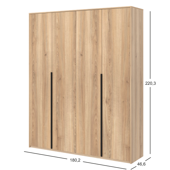 Шкаф распашной Бергамо с 4 дверями 180x220x46.6 см ЛДСП цвет дуб комано