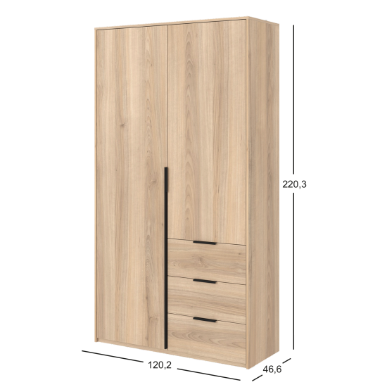 Шкаф распашной Бергамо с 2 дверями 120x220x46.6 см ЛДСП цвет дуб комано