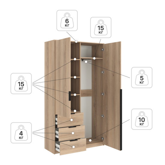 Шкаф распашной Бергамо с 2 дверями 120x220x46.6 см ЛДСП цвет дуб комано