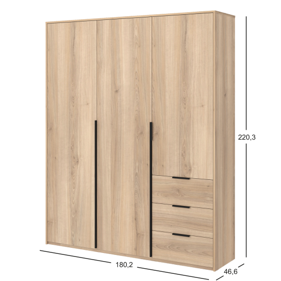 Шкаф распашной Бергамо с 3 дверями 180x220x46.6 см ЛДСП цвет дуб комано
