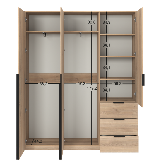 Шкаф распашной Бергамо с 3 дверями 180x220x46.6 см ЛДСП цвет дуб комано