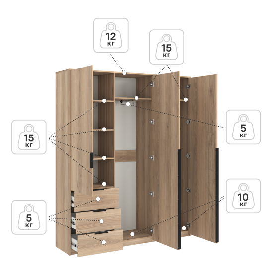Шкаф распашной Бергамо с 3 дверями 180x220x46.6 см ЛДСП цвет дуб комано