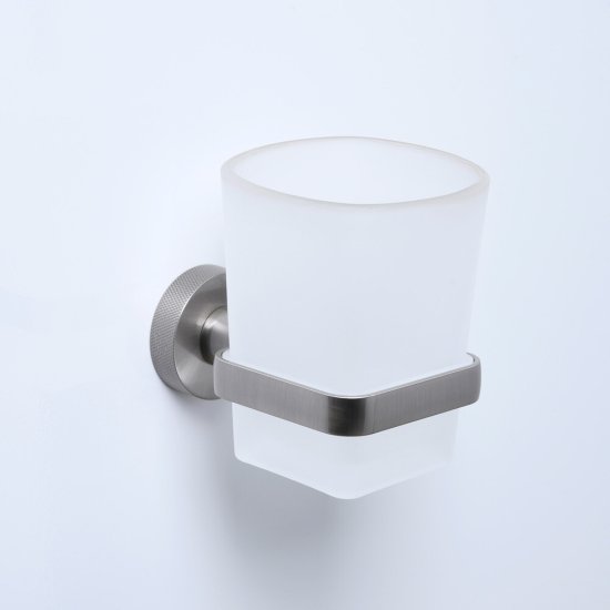 Стакан для ванной WasserKraft Tauber с держателем стекло матовый/металл никель (K-64428)