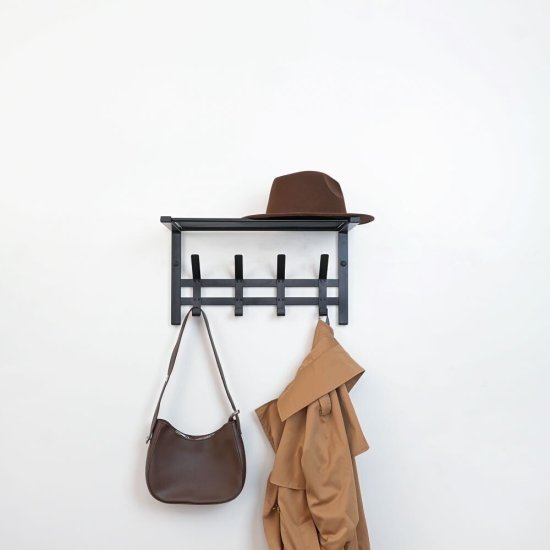 Вешалка настенная с полкой металлическая 4 крючка черная ЗМИ Торонто 11