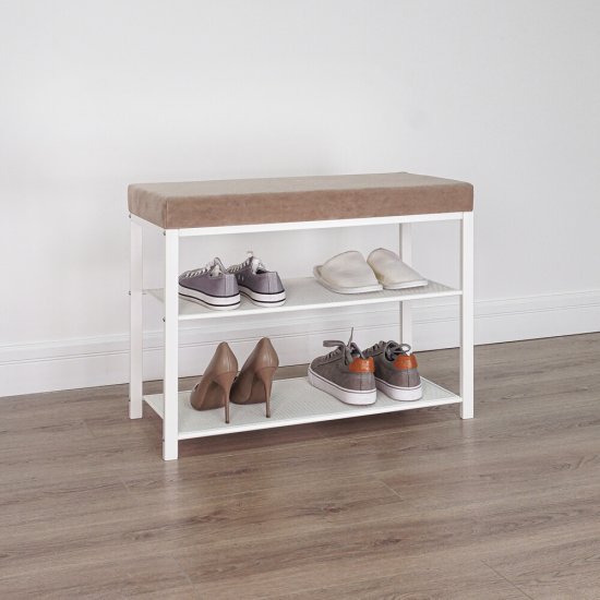Банкетка для обуви с сиденьем белая/бежевая ЗМИ Торонто 23S