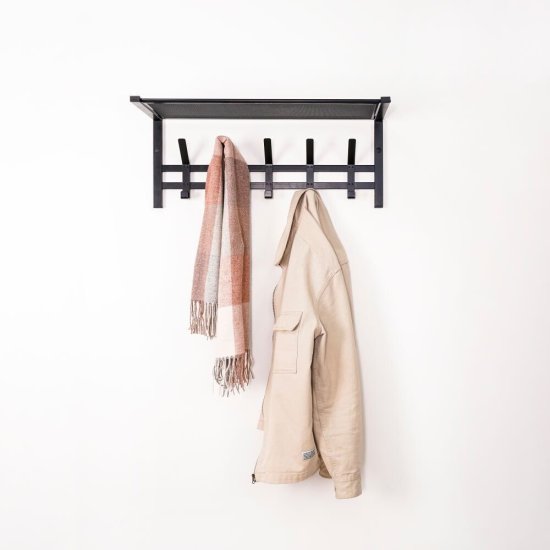 Вешалка настенная с полкой металлическая 5 крючков черная ЗМИ Торонто 21