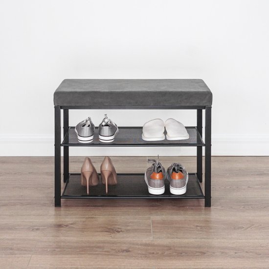 Банкетка для обуви с сиденьем черная/серая ЗМИ Торонто 23S