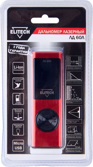 Дальномер лазерный Elitech ЛД 60Л, 60 м
