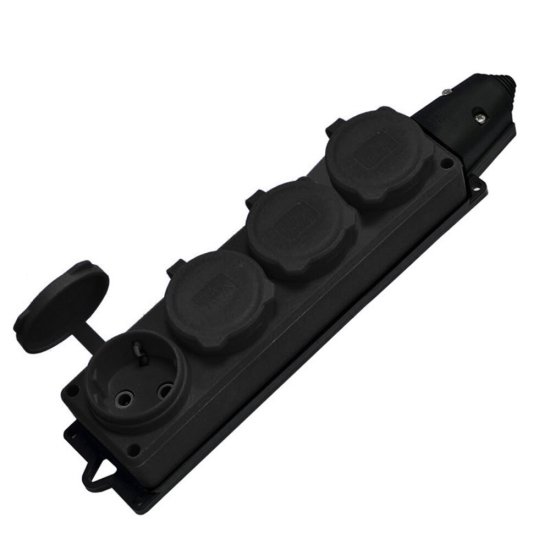 Розетка штепсельная UNIVersal четверная с заземлением IP44 черная