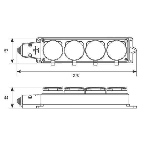 Розетка штепсельная UNIVersal четверная с заземлением IP44 черная