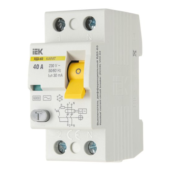 УЗО IEK Karat ВД3-63 40А 1P+N тип AC 30 мА 6 кА (MDV20-2-040-030)