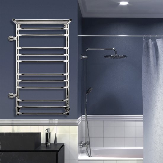 Полотенцесушитель водяной Indigo Brace 1000х500 мм лесенка с боковым подключением 600 мм слева с полкой хром