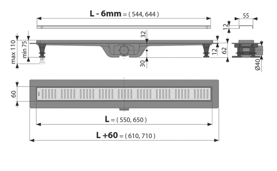 Душевой трап Alcaplast APZ10 750 мм