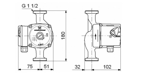 Насос циркуляционный Grundfos UPS 25-40 180 с гайками