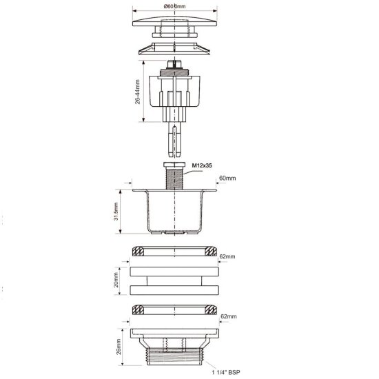 Донный клапан McAlpine клик-клак 1 1/4 хром (CWP60-SSP-PB)