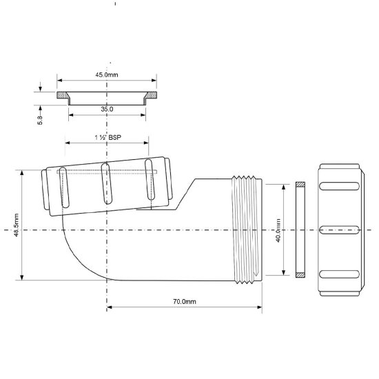 Переход McAlpine 1 1/2х40 мм пластиковый угловой (40FSD)