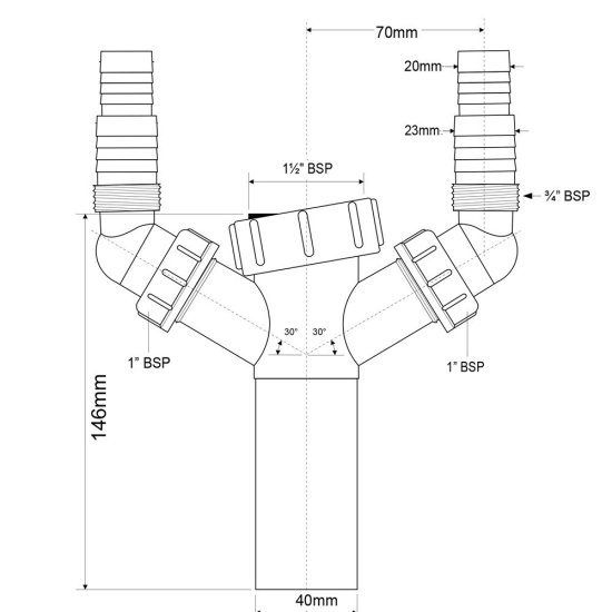 Носик для сифона McAlpine 1 1/2х40 мм двойной (TEE4)