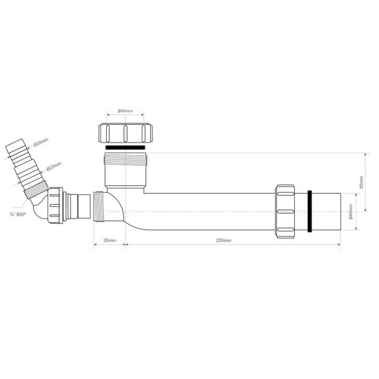 Соединение для сифона McAlpine 1 1/2х40 мм с отводом (HC12-40CWM)