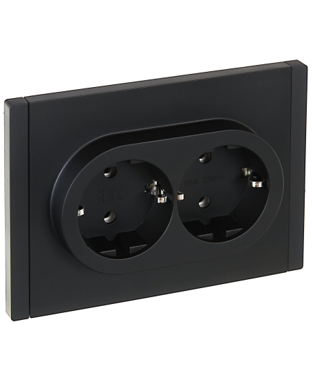 Розетка встраиваемая двойная IEK Forte&Piano с заземлением цвет черный