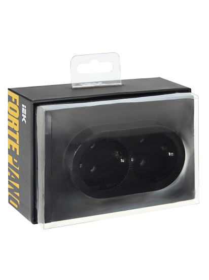 Розетка встраиваемая двойная IEK Forte&Piano с заземлением цвет черный