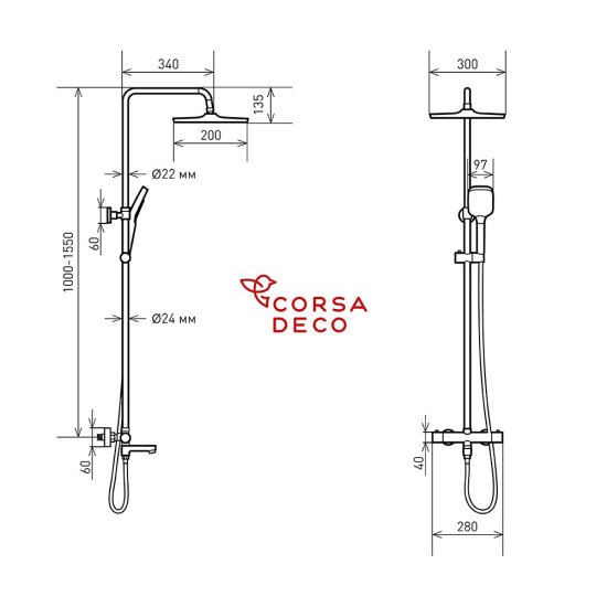 Душевая система Corsa Deco Thermo с верхним душем с лейкой с термостатом хром (SSFT02-300QQ)