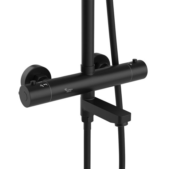 Душевая система Corsa Deco Thermo с верхним душем с лейкой с термостатом черная (SSFT02-300QQB)