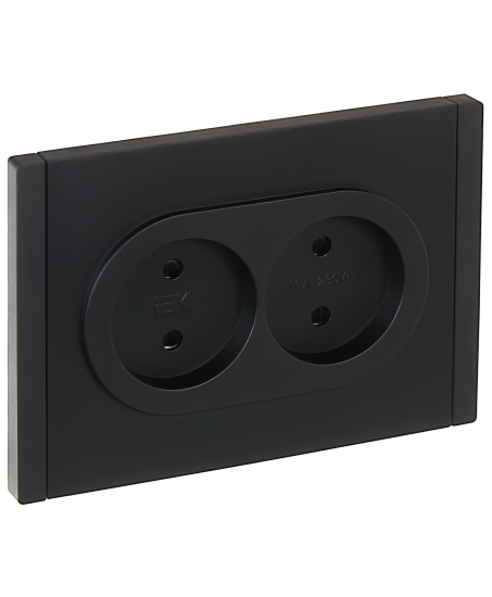 Розетка встраиваемая двойная IEK Forte&Piano без заземления со шторками цвет черный