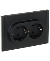 Розетка встраиваемая двойная IEK Forte&Piano с заземлением со шторками цвет черный