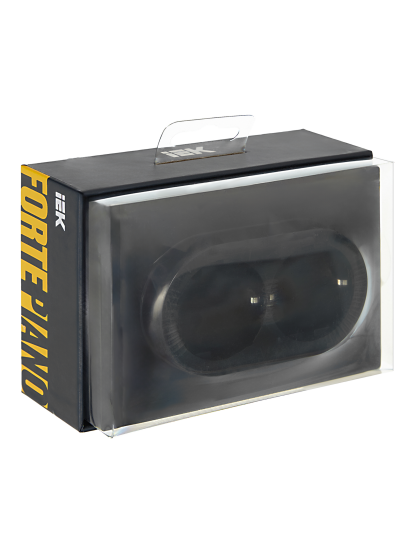 Розетка встраиваемая двойная IEK Forte&Piano с заземлением со шторками цвет черный