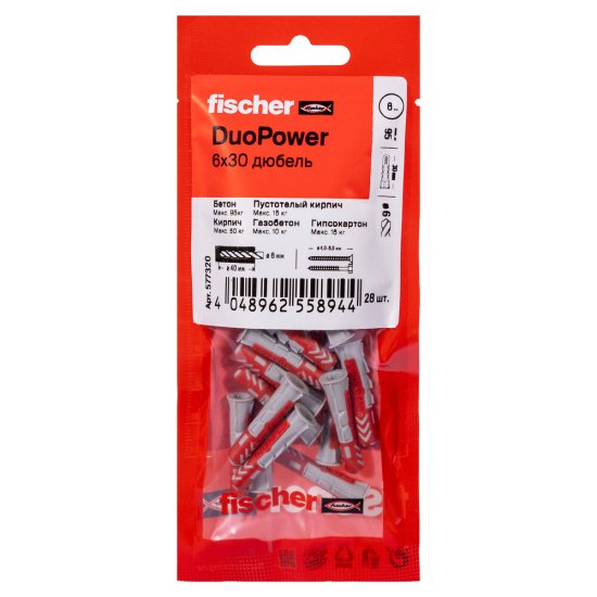 Дюбель универсальный Fischer DuoPower 6x30 мм нейлон (28 шт.)