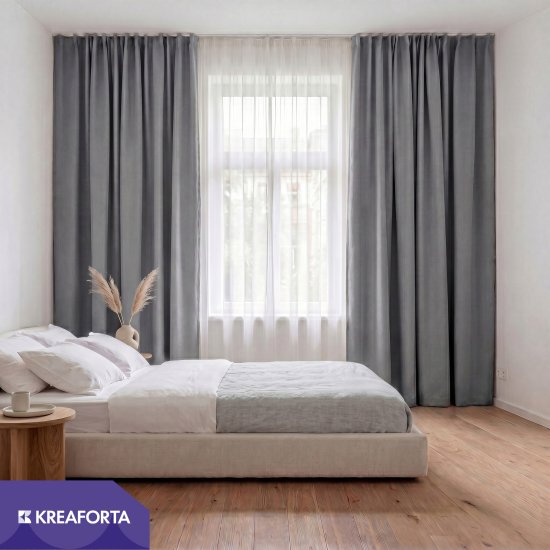 Штора на ленте со скрытыми петлями блэкаут KREAFORTA Auriane 200x280 см цвет серый