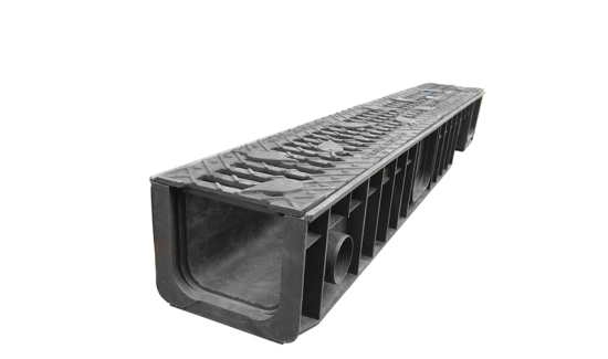 Лоток водоотводный ЛВ 14,5*13,5 DN100 h135 C250, пластиковый с чугунной решеткой