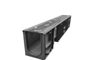 Лоток водоотводный ЛВ 14,5*13,5 DN100 h135 C250, пластиковый с чугунной решеткой