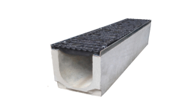 Лоток бетонный AZI.150 Стандарт DN150 h200. с оцинкованными насадками. чугунными решетками ВЧ50