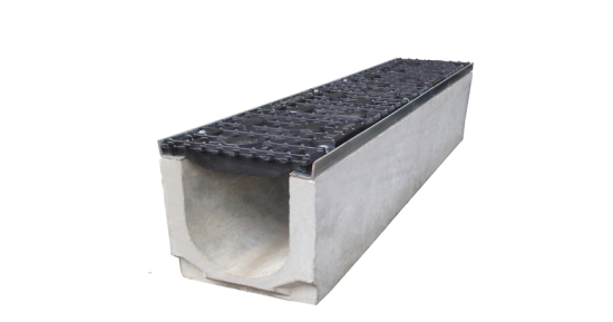 Лоток бетонный AZI.150 Стандарт DN150 h200. с оцинкованными насадками. чугунными решетками ВЧ50