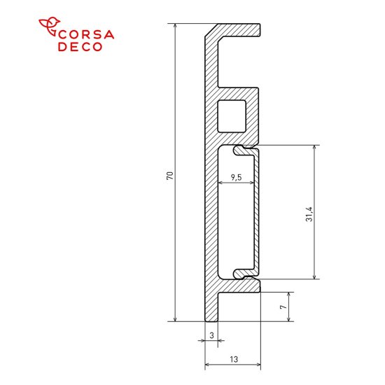 Плинтус из вспененного ПВХ напольный Corsa Deco 70 мм S205 2000 мм со съемной панелью