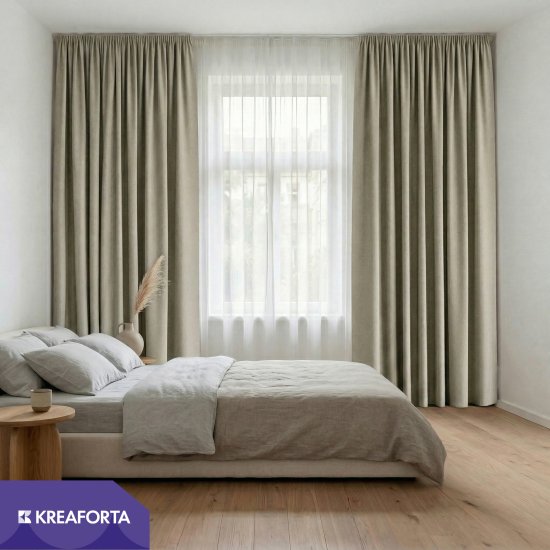 Штора на ленте со скрытыми петлями блэкаут KREAFORTA Sawan 150x300 см цвет светло-бежевый