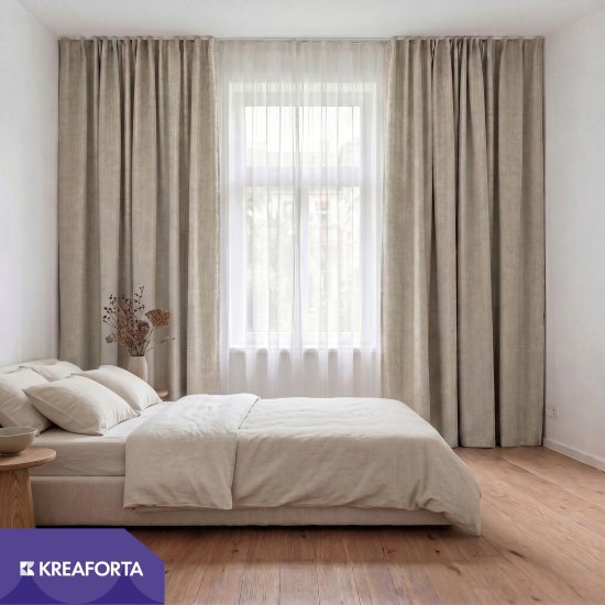 Штора на ленте со скрытыми петлями блэкаут KREAFORTA Sawan 150x300 см цвет светло-бежевый