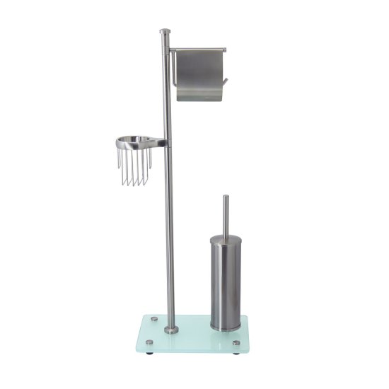 Стойка с бумагодержателем и ершом WasserKraft напольная стекло/металл никель