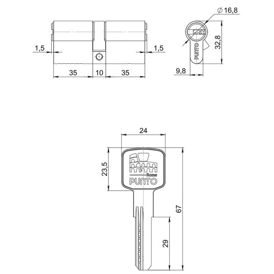 Цилиндр Punto Z300 80 40х40 мм ключ/ключ хром