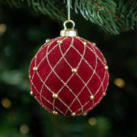 Шар елочный KREAFORTA с бусами ø8 см красный