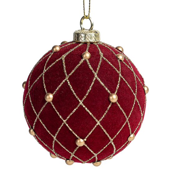 Шар елочный KREAFORTA с бусами ø8 см красный